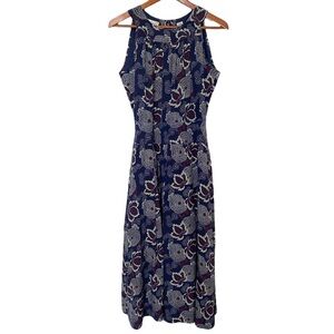 Vintage Albert Nipon Halter Midi 100% Silk Women’s Dress Size 8 Floral Boho